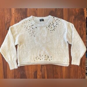 Fate from Anthropologie Women's Textured Cream Sweater with Bead Accents